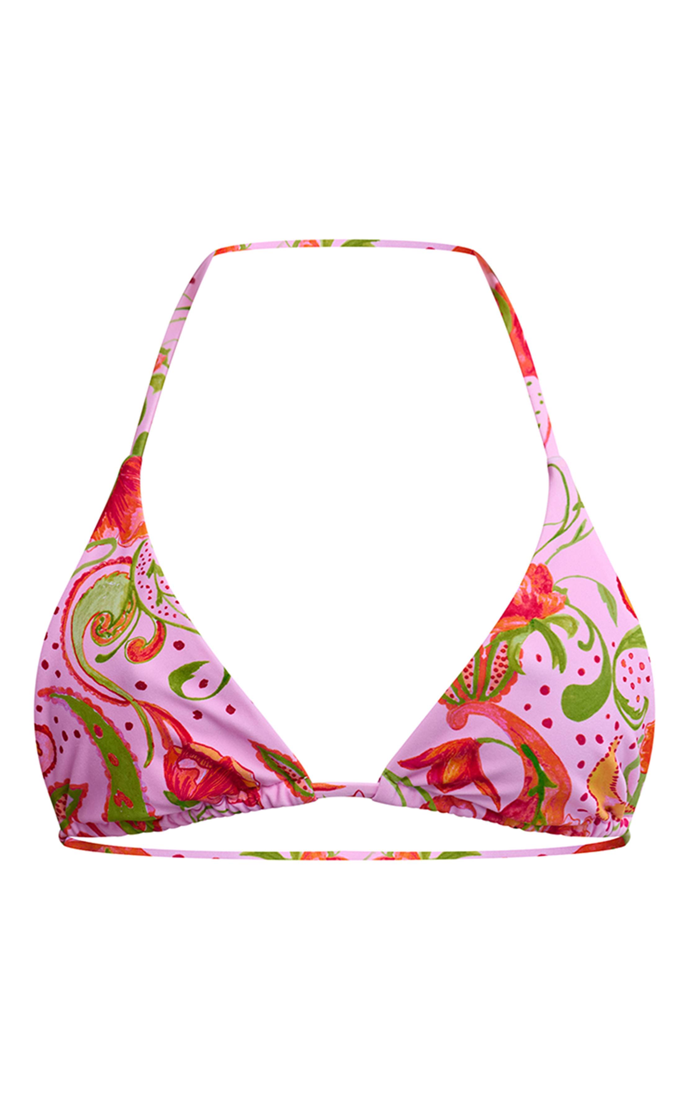 Rose Haut De Bikini Triangle À Pompons Imprimé Cachemire