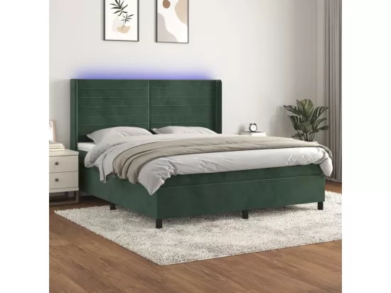 Sommier tapissier matelas et LED Vert foncé 180x200 cm Velours