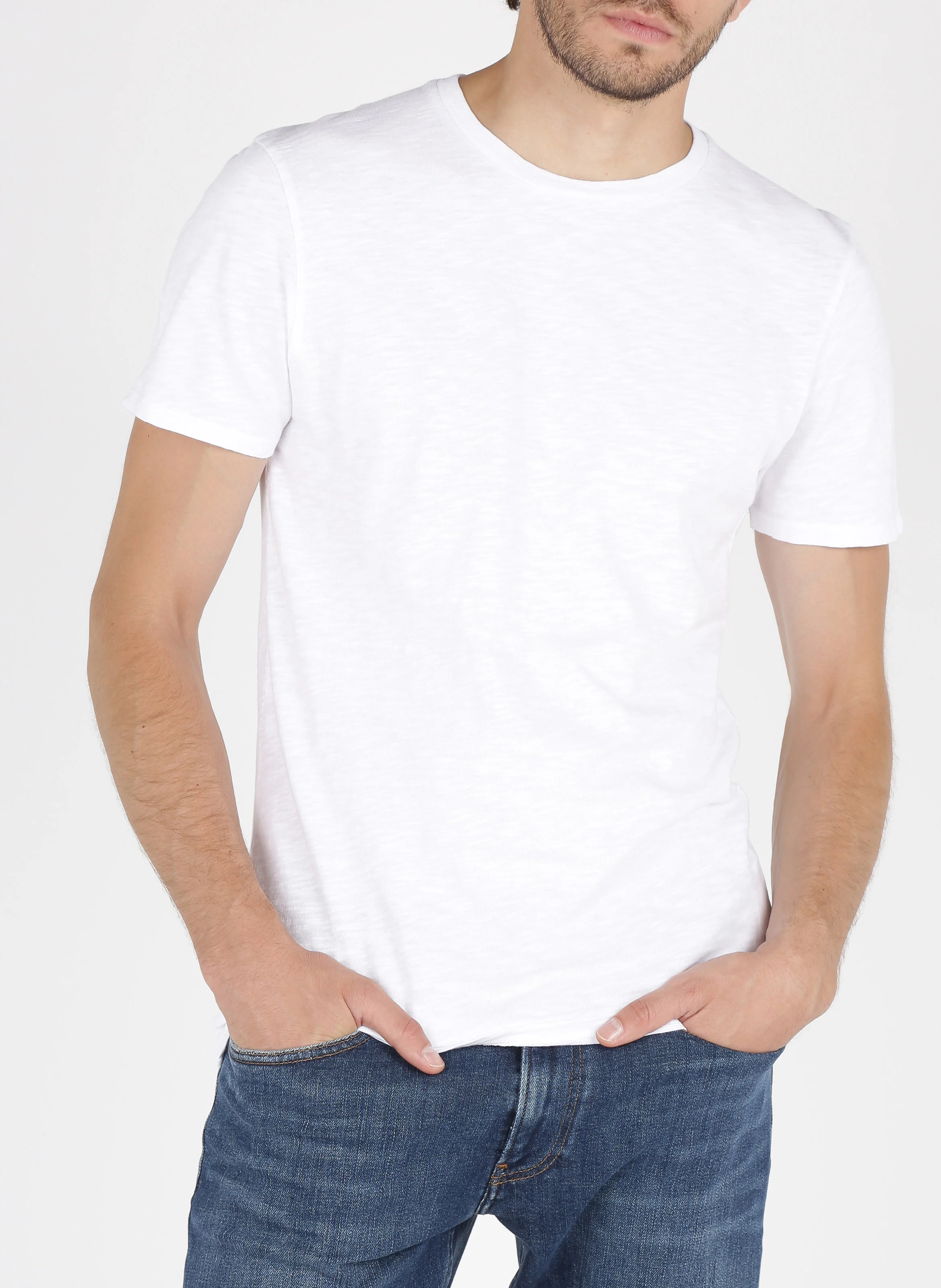 BYSAPICK - Tee-shirt regular-fit à col rond en coton | Blanc