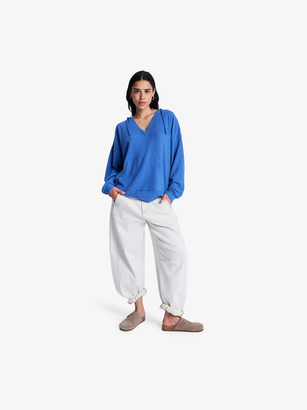 Ocean Drive Sweat à capuche oversize en tricot Bleu Femme