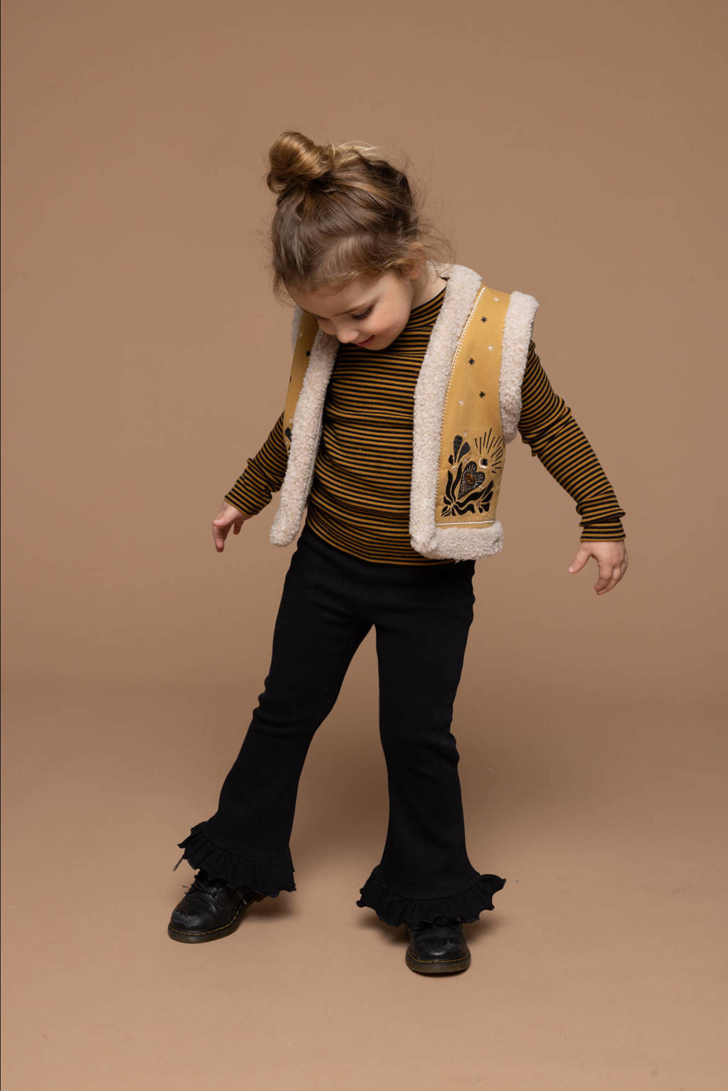 gilet met printopdruk okergeel/beige