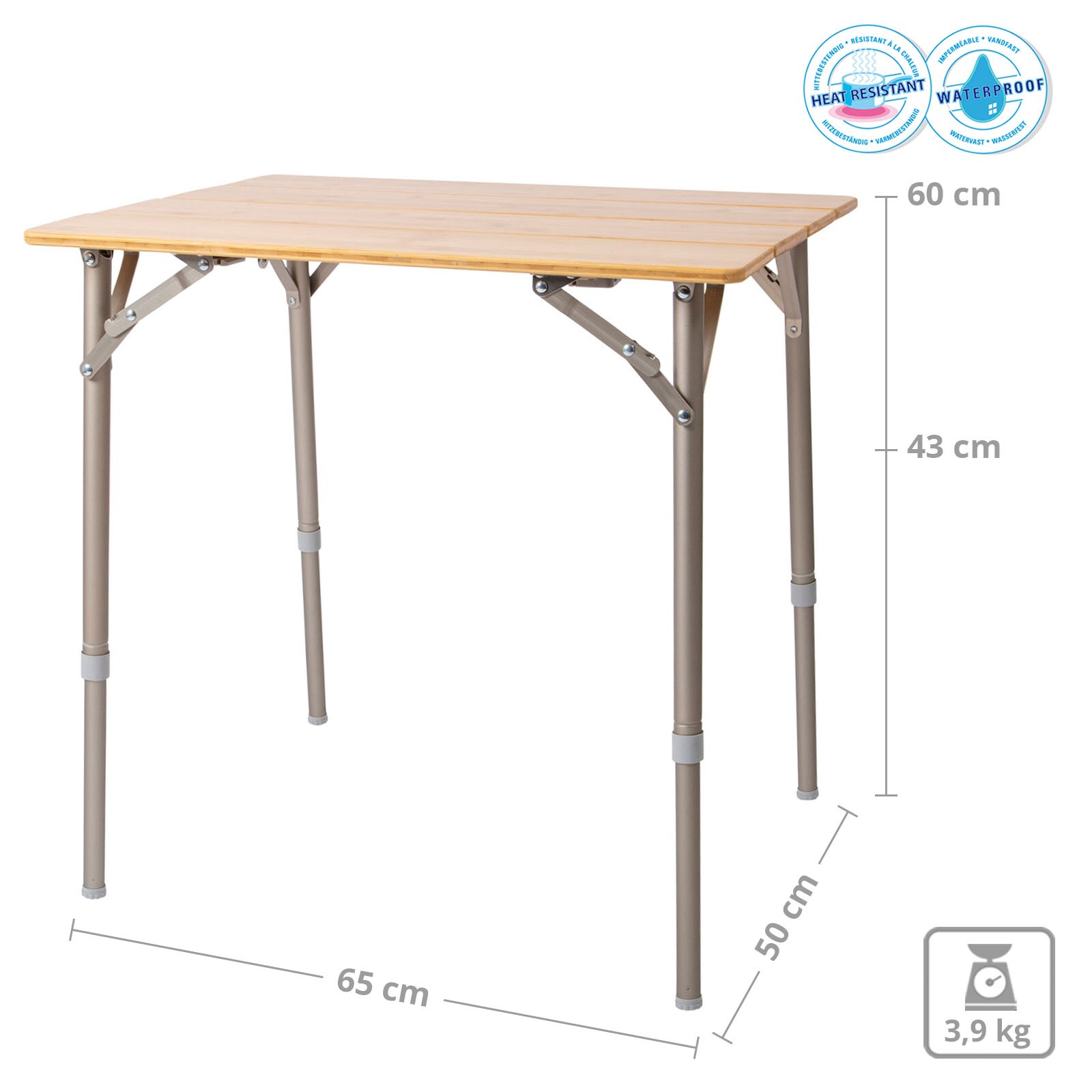 BO-CAMP Camping Gartentisch Klapptisch Falttisch Klappbar verstellbar Alu Bambus Größe: 50 x 65 cm