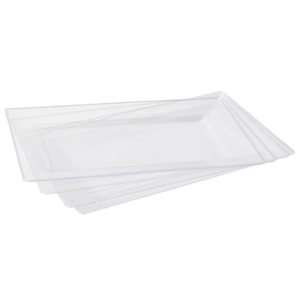 Plateau rectangulaire plastique réutilisable transparent 34,5x21,5cm x5