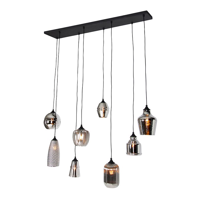 Art deco hanglamp zwart met smoke glas 8-lichts - Hanne