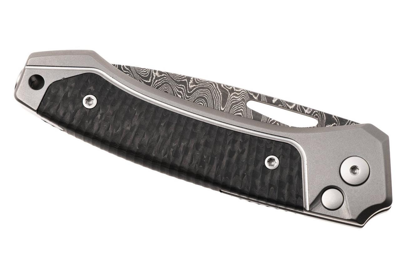 LionSteel Twain Chad Nichols Scrambled Damascus TW-D-GY Grey Titanium, Carbon Fiber, zakmes, Gianni Pauletta design
