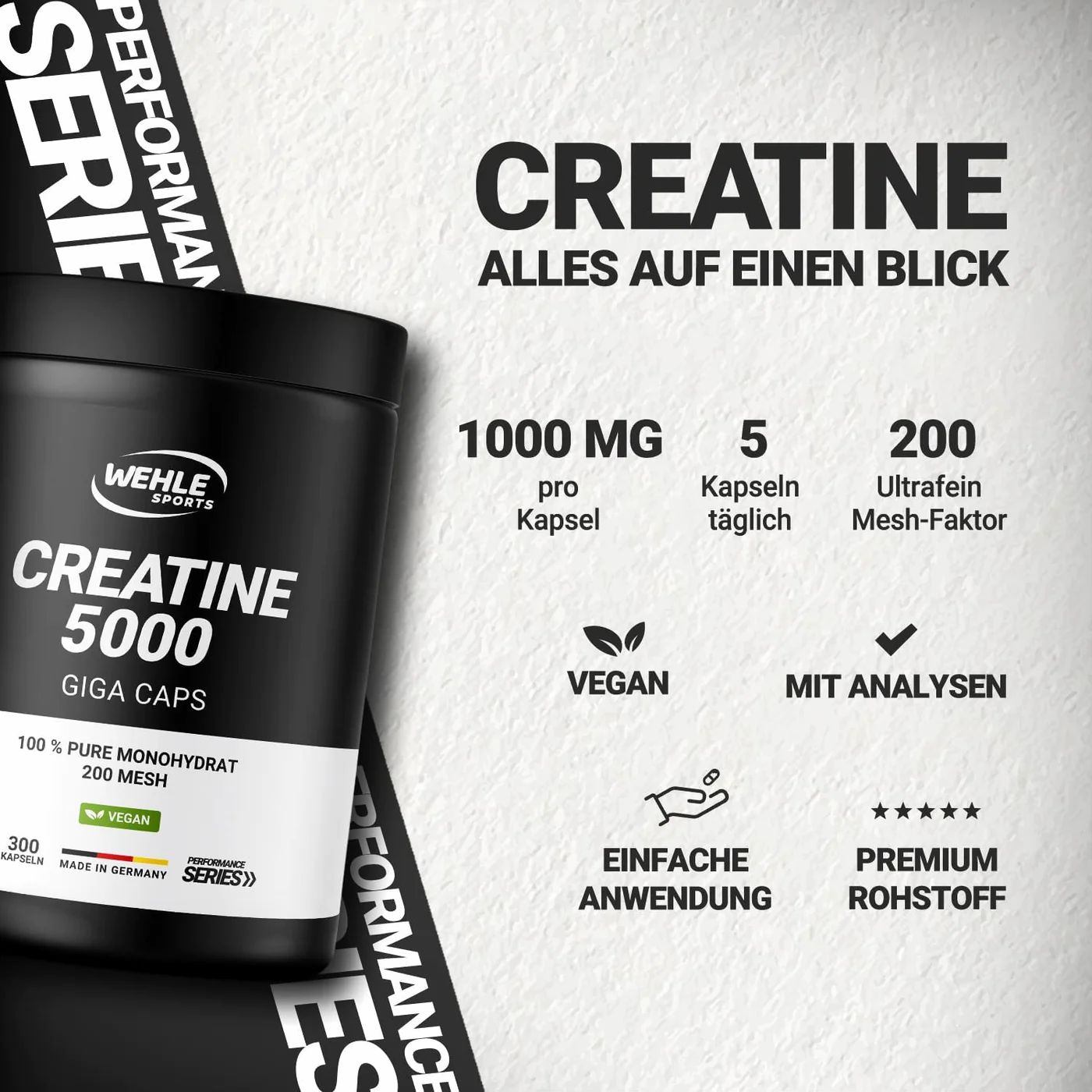 Creatine 5000 Monohydrat - Kreatin Kapseln von Wehle Sports®