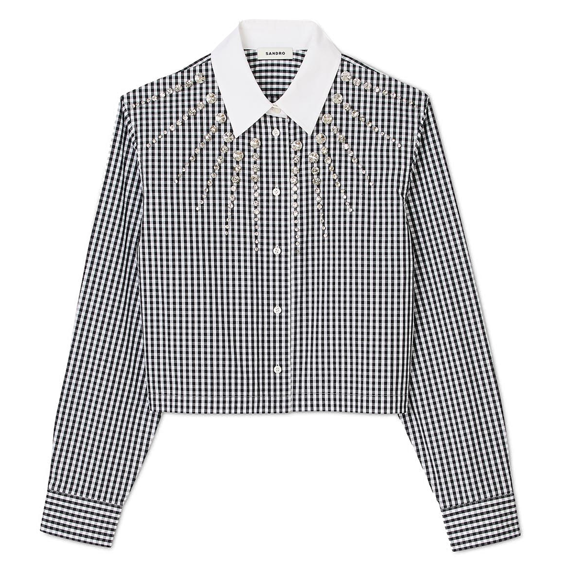 Chemise col classique en coton strass | Noir
