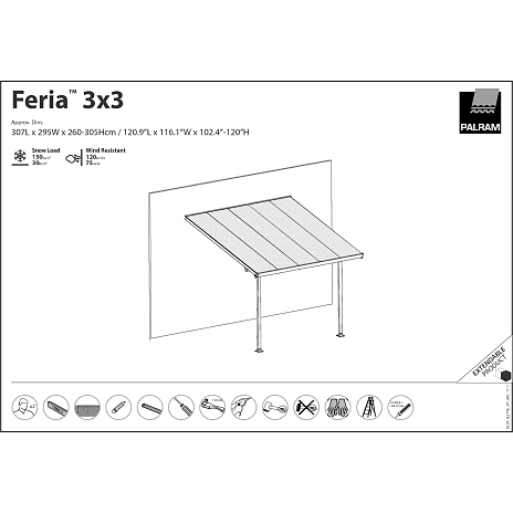 Feria terrasseoverdækning 3x3,05 meter hvid 9,1 m2