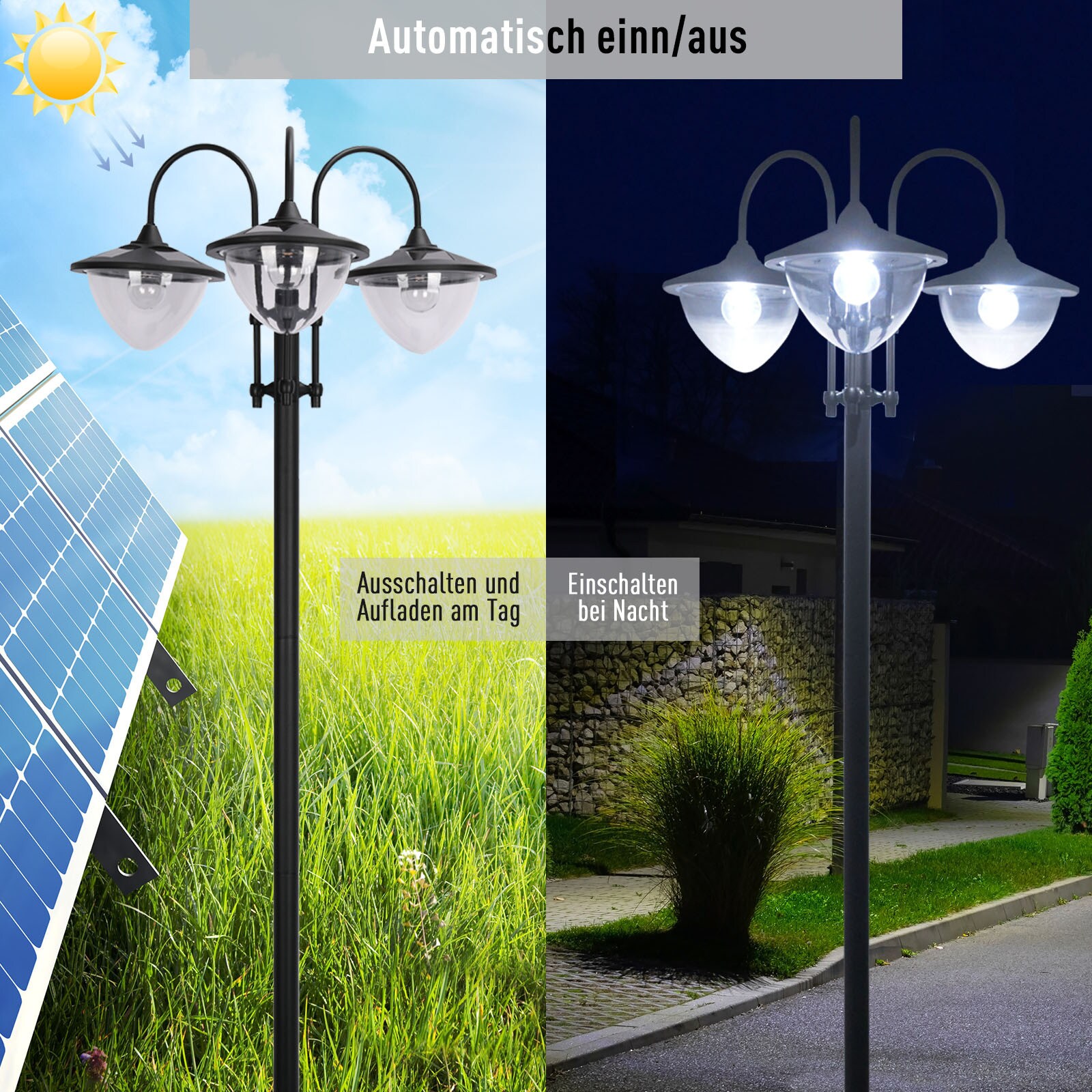 Outsunny Solar-Laterne mit Blumentopf schwarz 60 x 55 x 189 cm (LxBxH)
