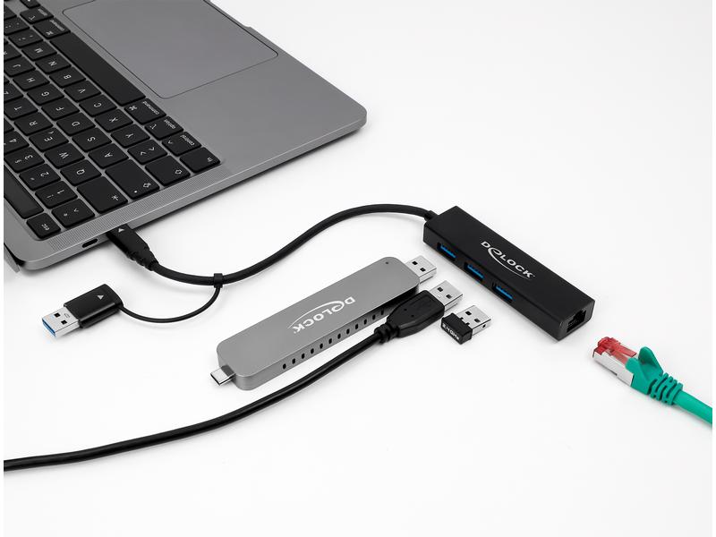 Delock USB-Hub 3.0 Typ-C   LAN 3-Port-USB-C-Hub mit LAN Anschluss