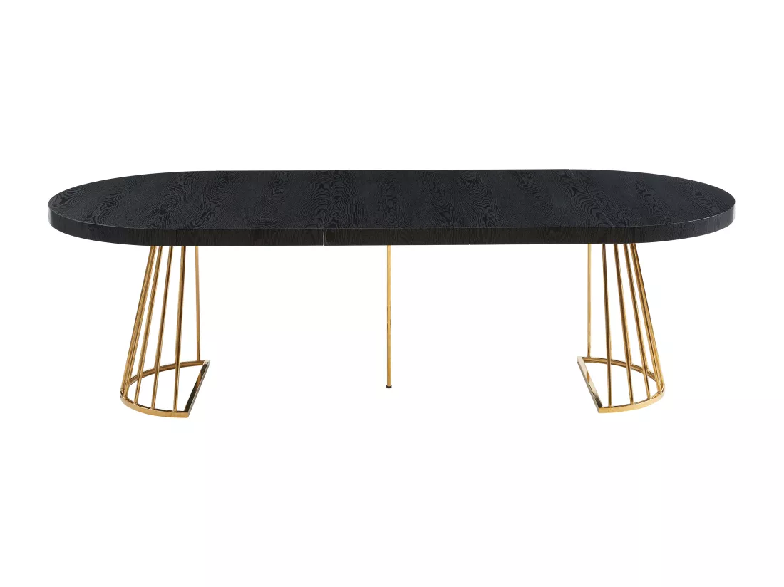 Table à manger extensible 2 à 12 personnes en MDF et acier - Noir et doré - FIRELA