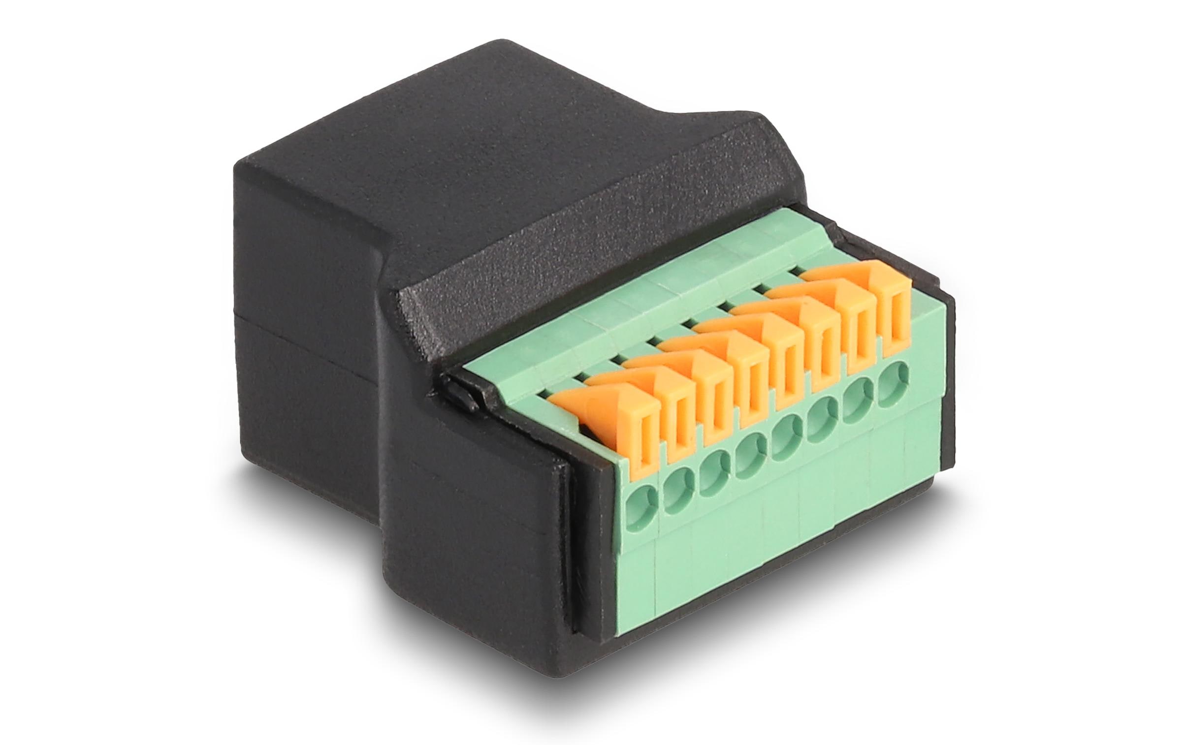 Buchse RJ45 zu Terminalblock, 1 StückDelock RJ45 Buchse zu Terminalblock mit Drucktaster Adapter