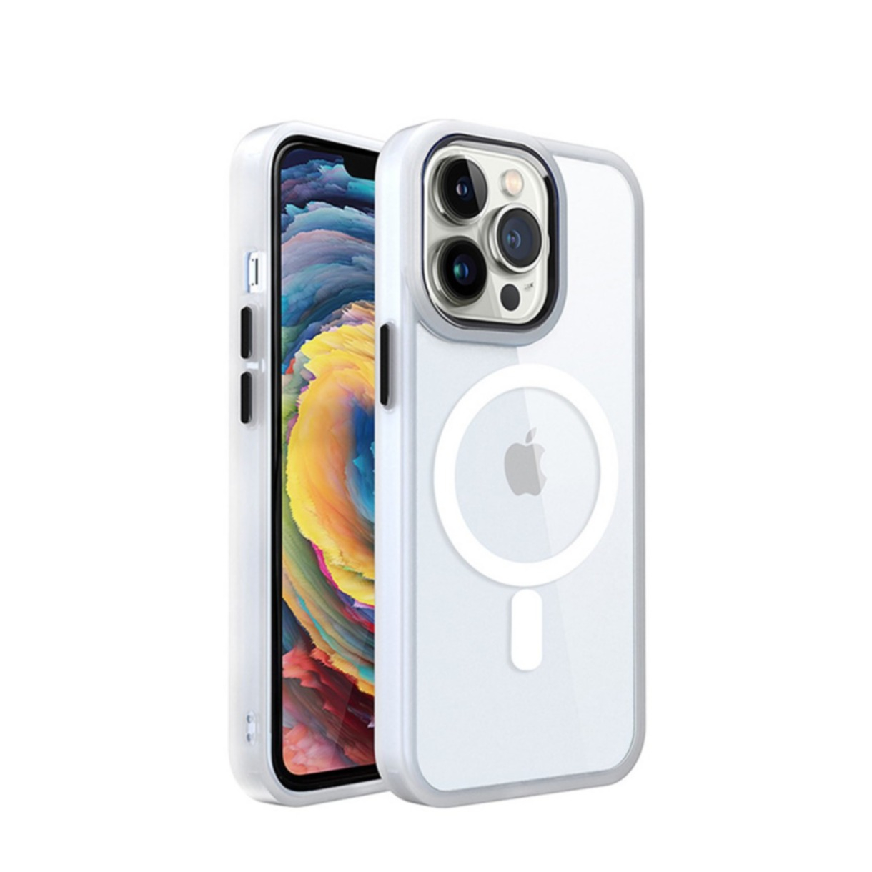 iPhone 15 Pro MagSafe Hybrid Hardcase Hülle mit TPU Bumper - Weiss / Transparent