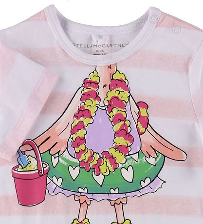 Stella McCartney Kids Sommerstrampler - Weiß/Rose Gestreift m. F