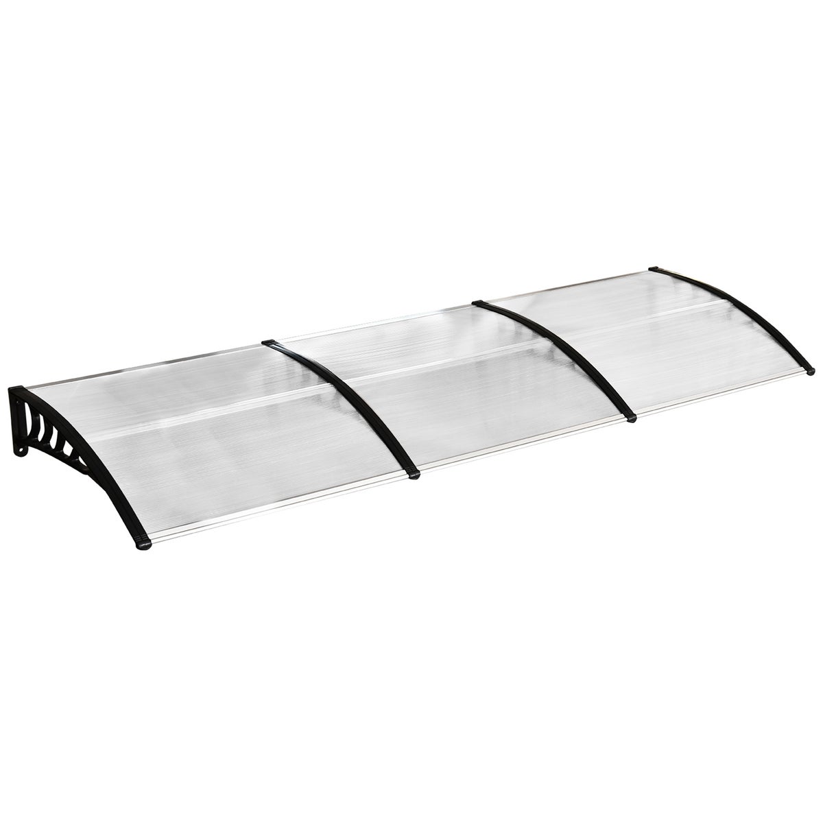 Outsunny Voordeurluifel 90 x 295 cm, Schuine boogluifel met UV-bescherming, Polycarbonaat zonwering en regenbescherming voor buitengebruik, Wit