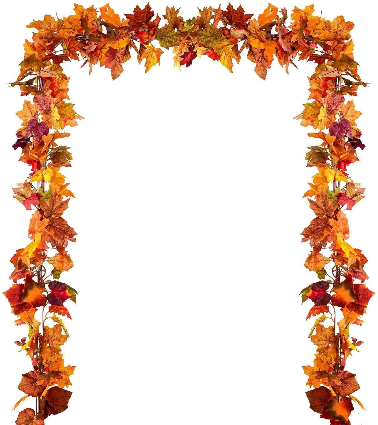 (175cm) Deko Kunst Blätter Herbstlaub Girlande - Orange / Rot