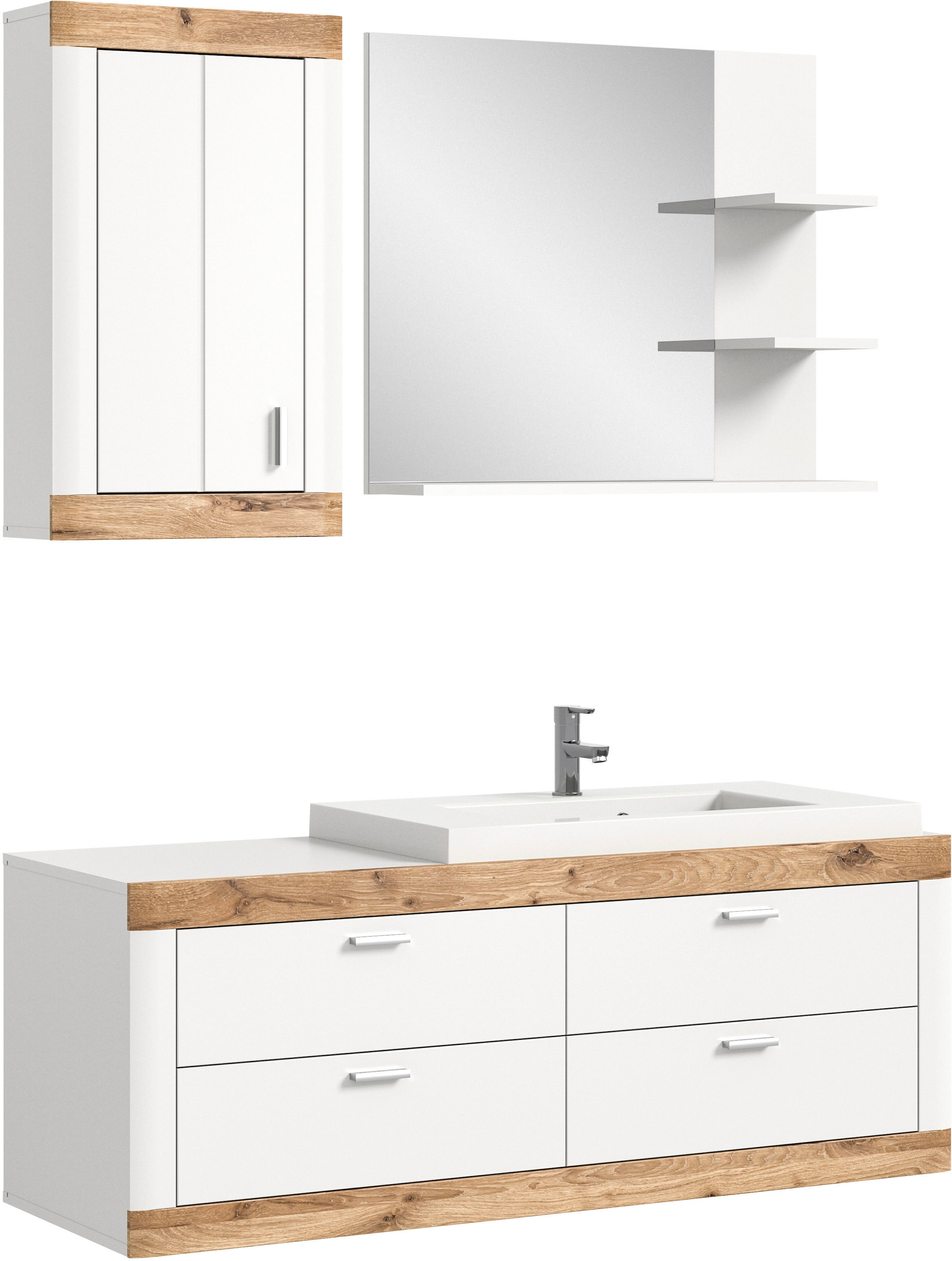 Home affaire Badmöbel-Set »Landsby, 3 teilig, inklusive Mineralguss-Waschbecken, bestehend aus:« Set, 3 Stk. tlg.