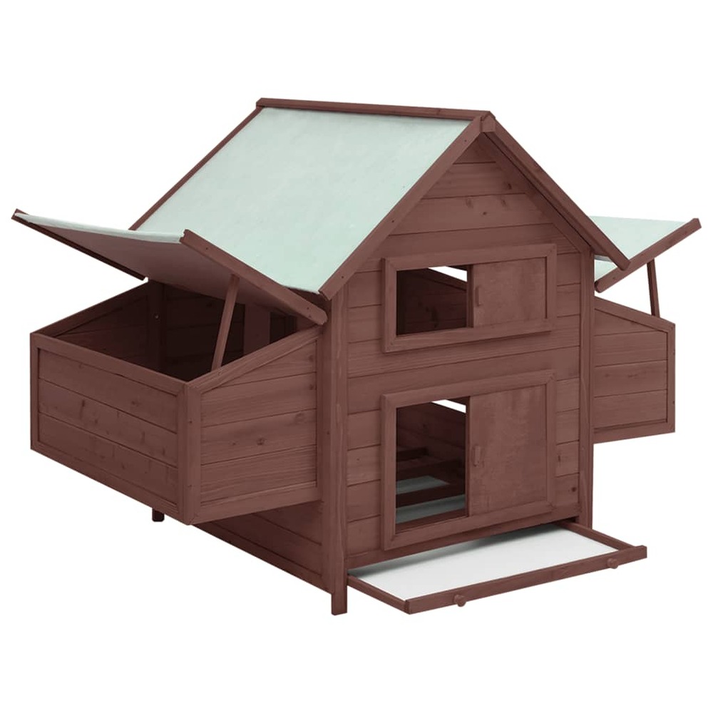 Poulailler 152 x 96 x 110 cm bois de sapin massif moka et blanc