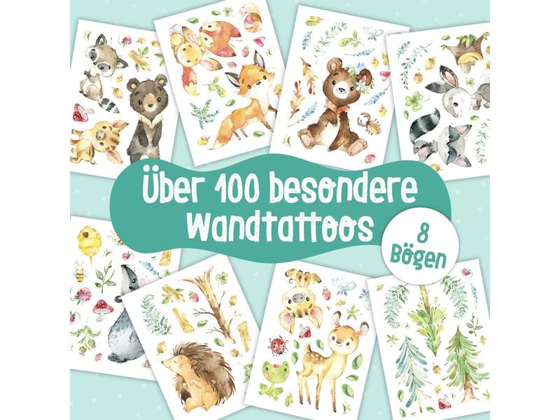 Papierdrachen Wandtattoo-Set Waldtiere Wandsticker für Kinder