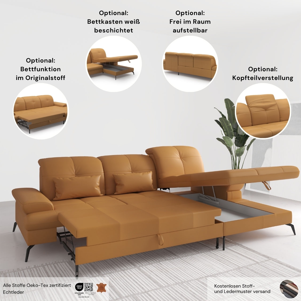 sit&more Wohnlandschaft »Amica, U-Form, inkl. Sitztiefenverstellung und Armteilverstellung« wahlweise mit Kopfteilverstellung, Bettfunktion und Bettkasten