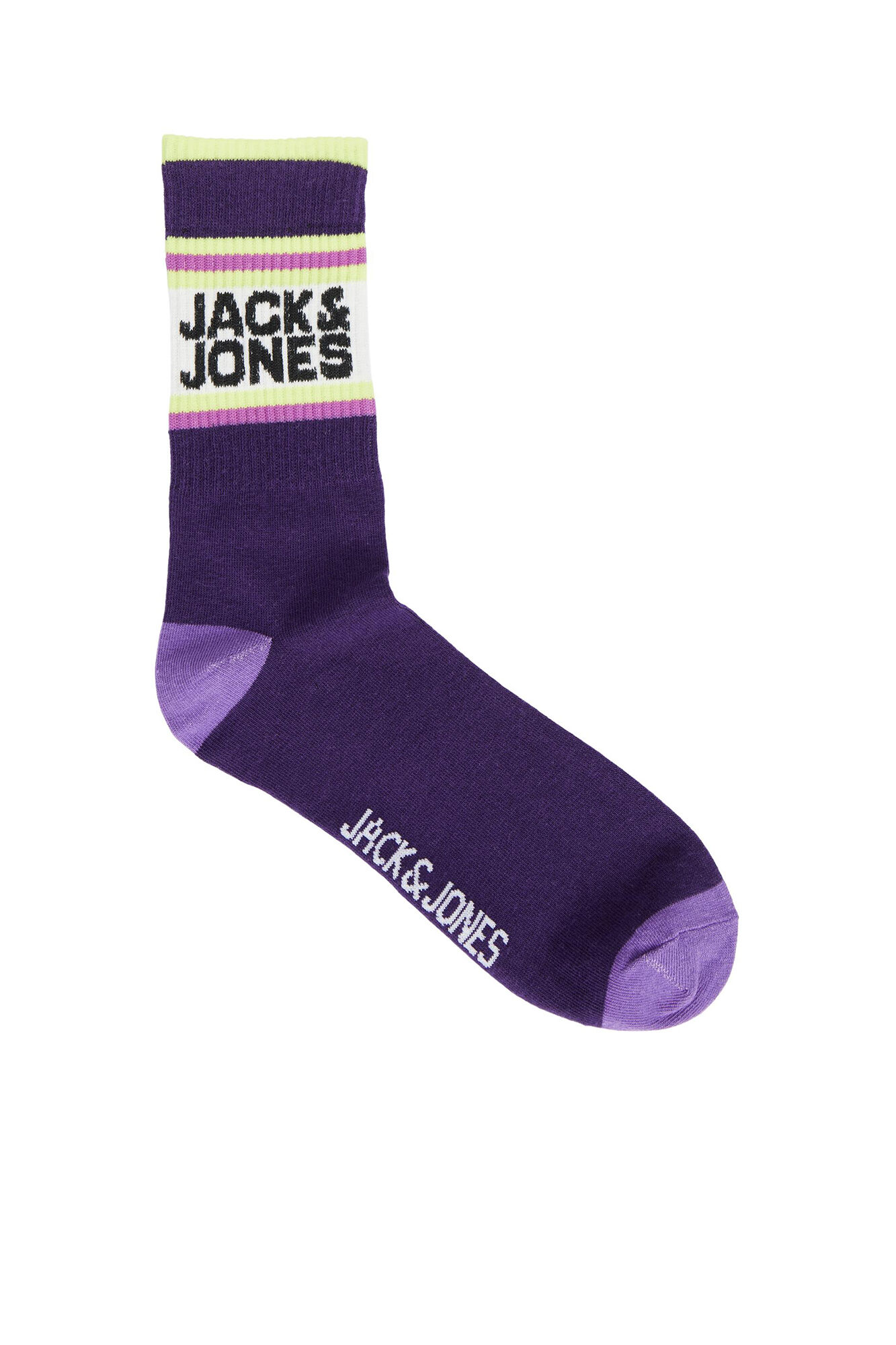 Pacote com 5 pares de meias altas com estampa esportiva listrada.