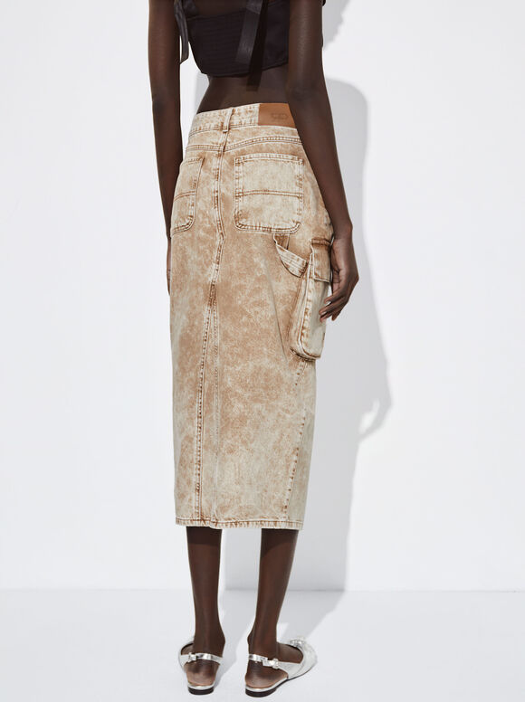 Saia cargo em jeans lavado - Camel