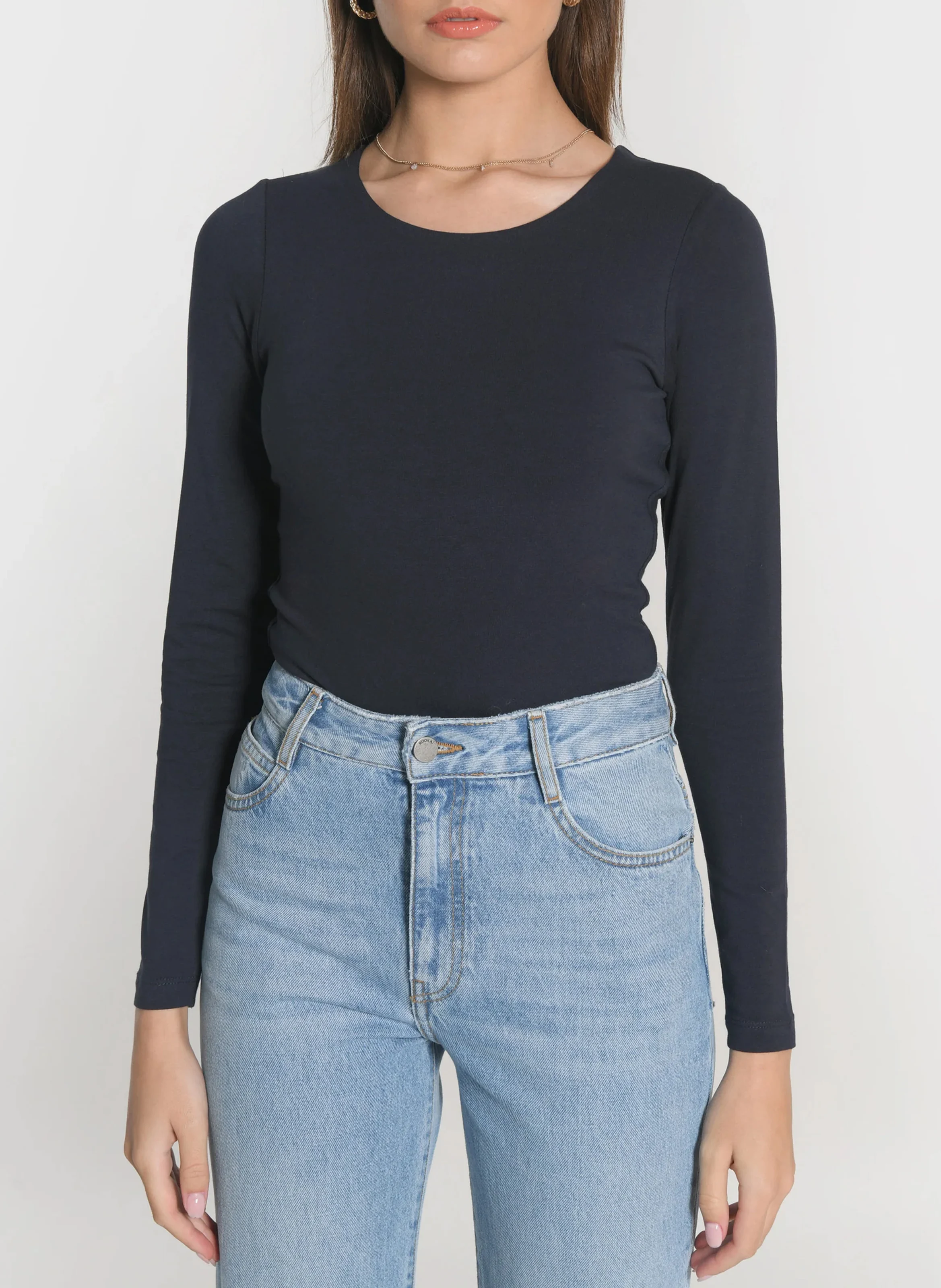CURT - Tee-shirt cintré col rond en coton stretch | Bleu
