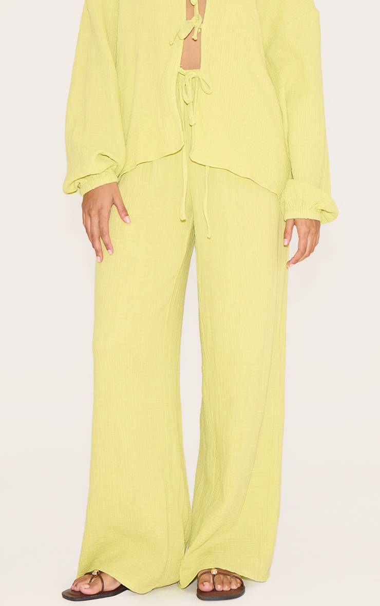 Chartreuse Pantalon Large À Texture Gaze De Coton