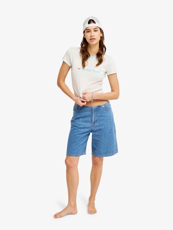 Cool Girl Longline Short en denim Bleu Femme