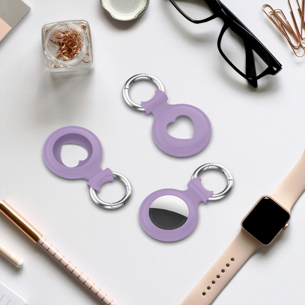 Apple AirTag Anhänger Silikon Case Hülle Herzausschnitt Schlüsselanhänger mit Schlüsselring - Lila