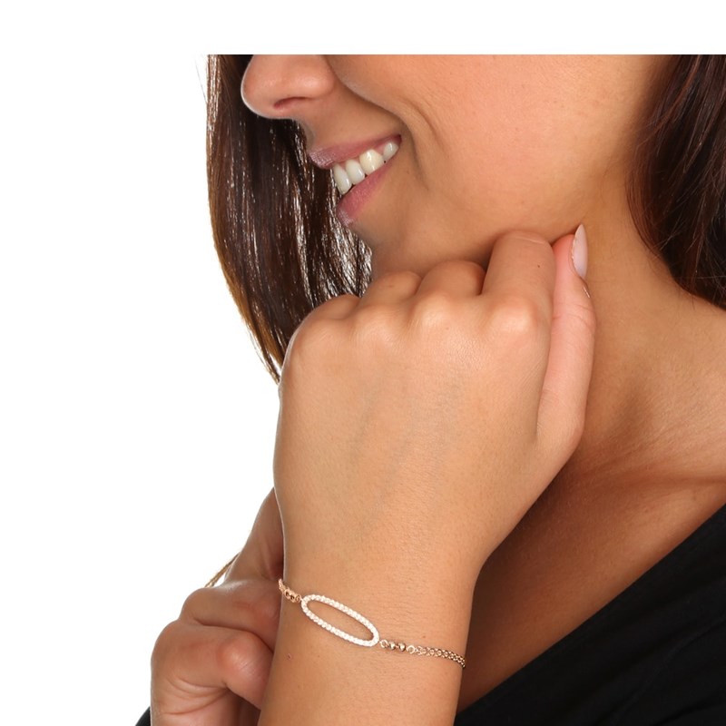 Bracelet Argent Rose Ovale Zirconium Blanc