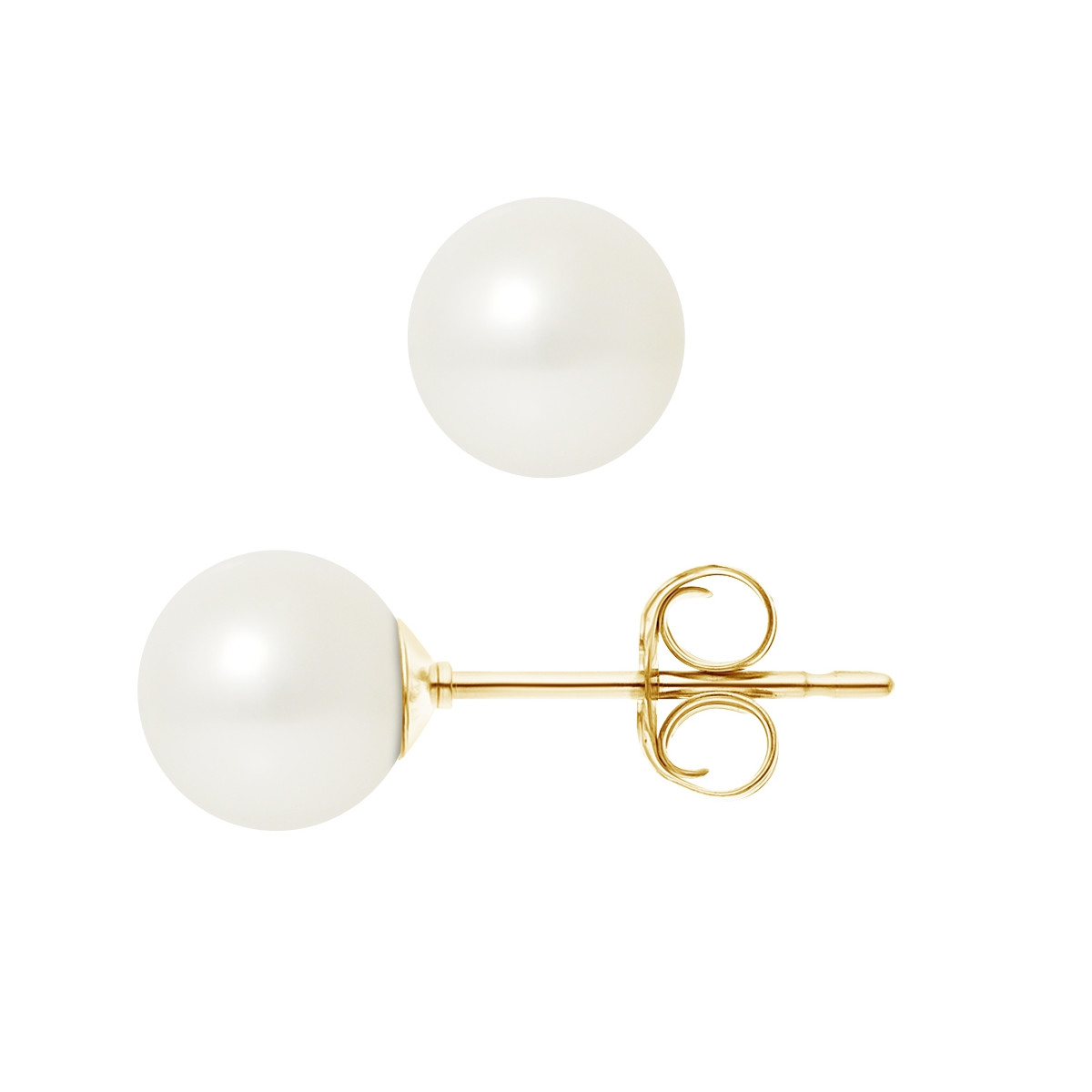 Boucles d'Oreilles Perles de Culture d'eau douce Blanches 7.5 mm et or jaune 750/1000