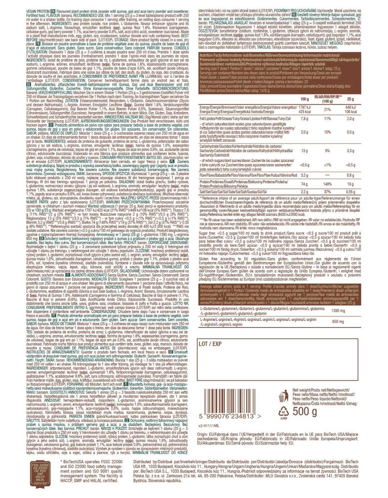 Proteína Vegana Biotech USA 500 g