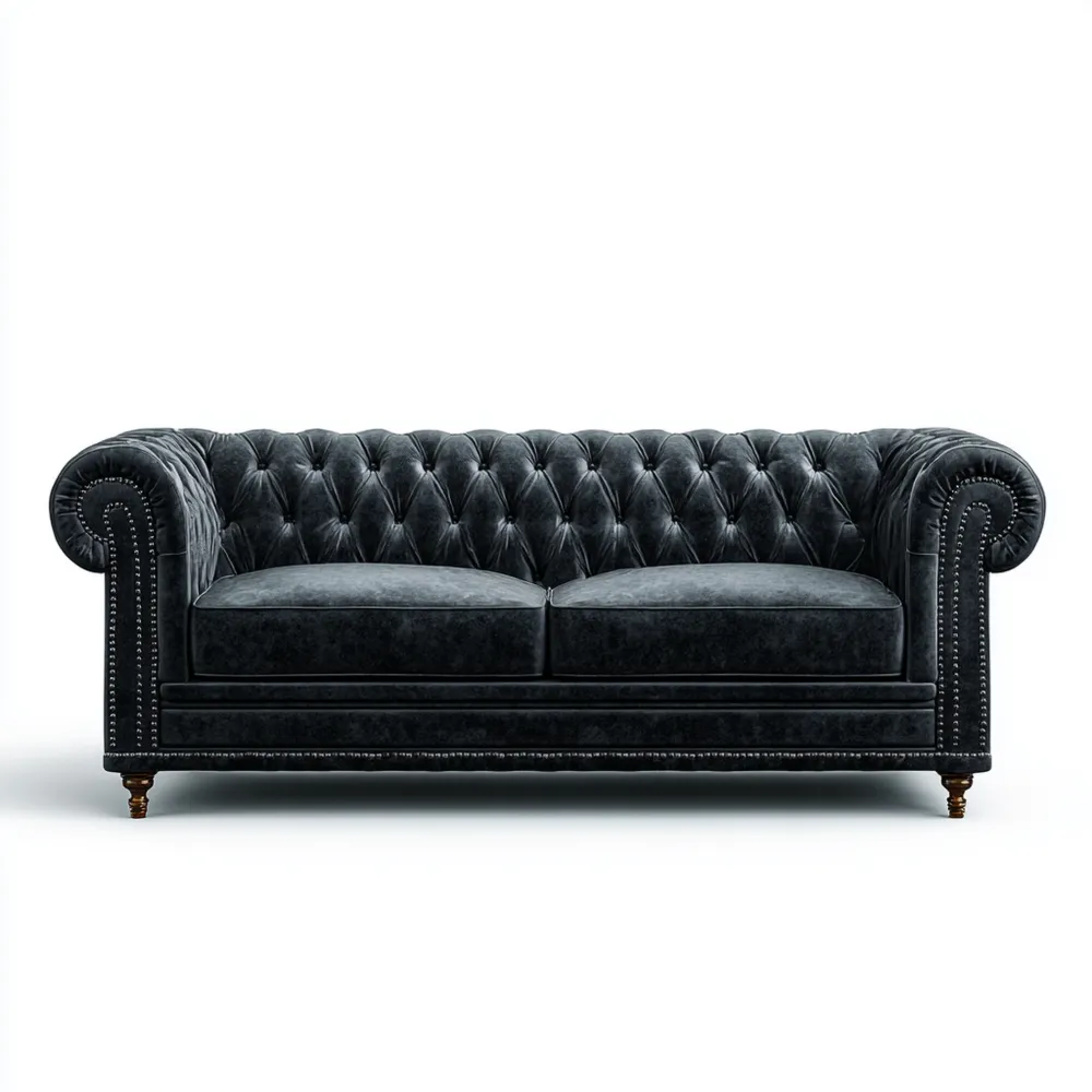 2-Sitzer-Sofa - Samt 200x90x75 cm - Dunkelgrau - Chesterfield-Design