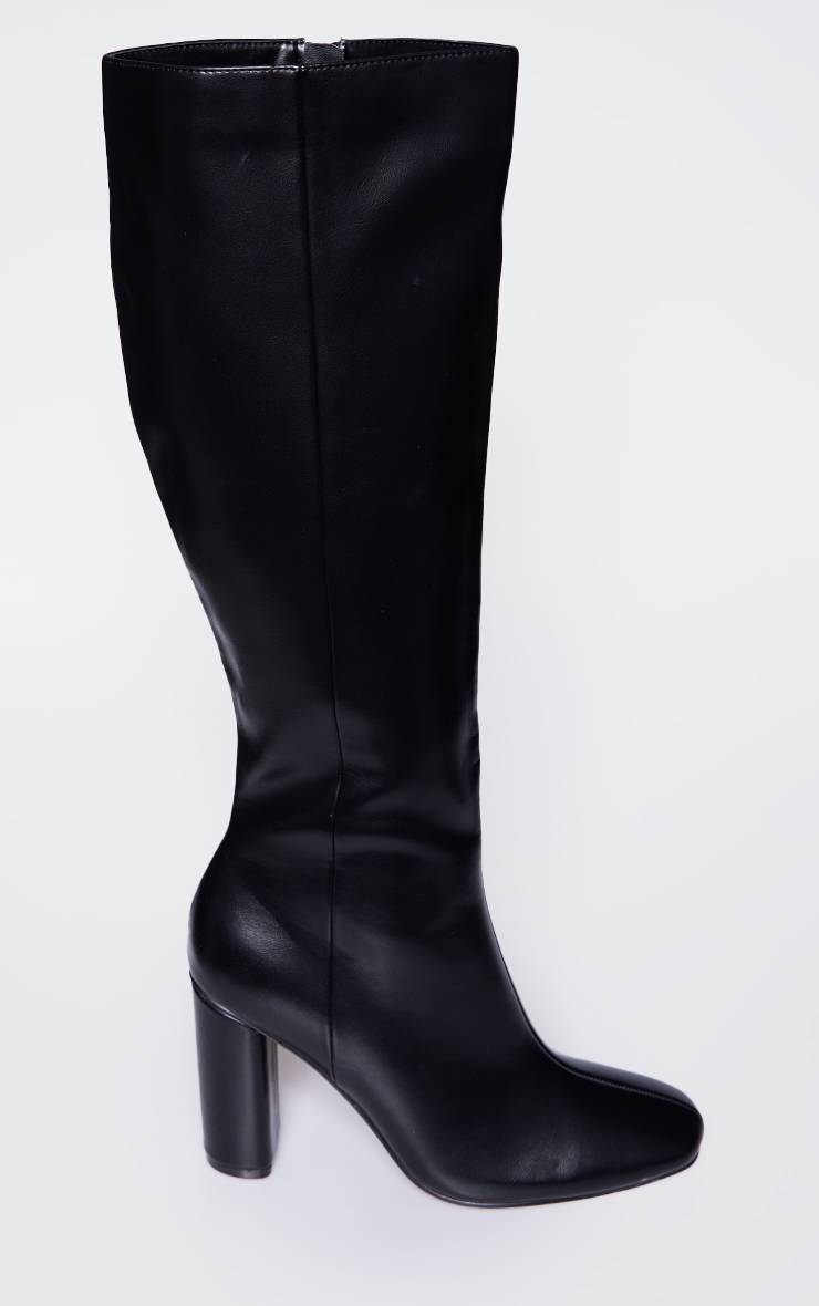 Noir Bottes Hautes En Synthétiquecuir À Talon Bloc Rond