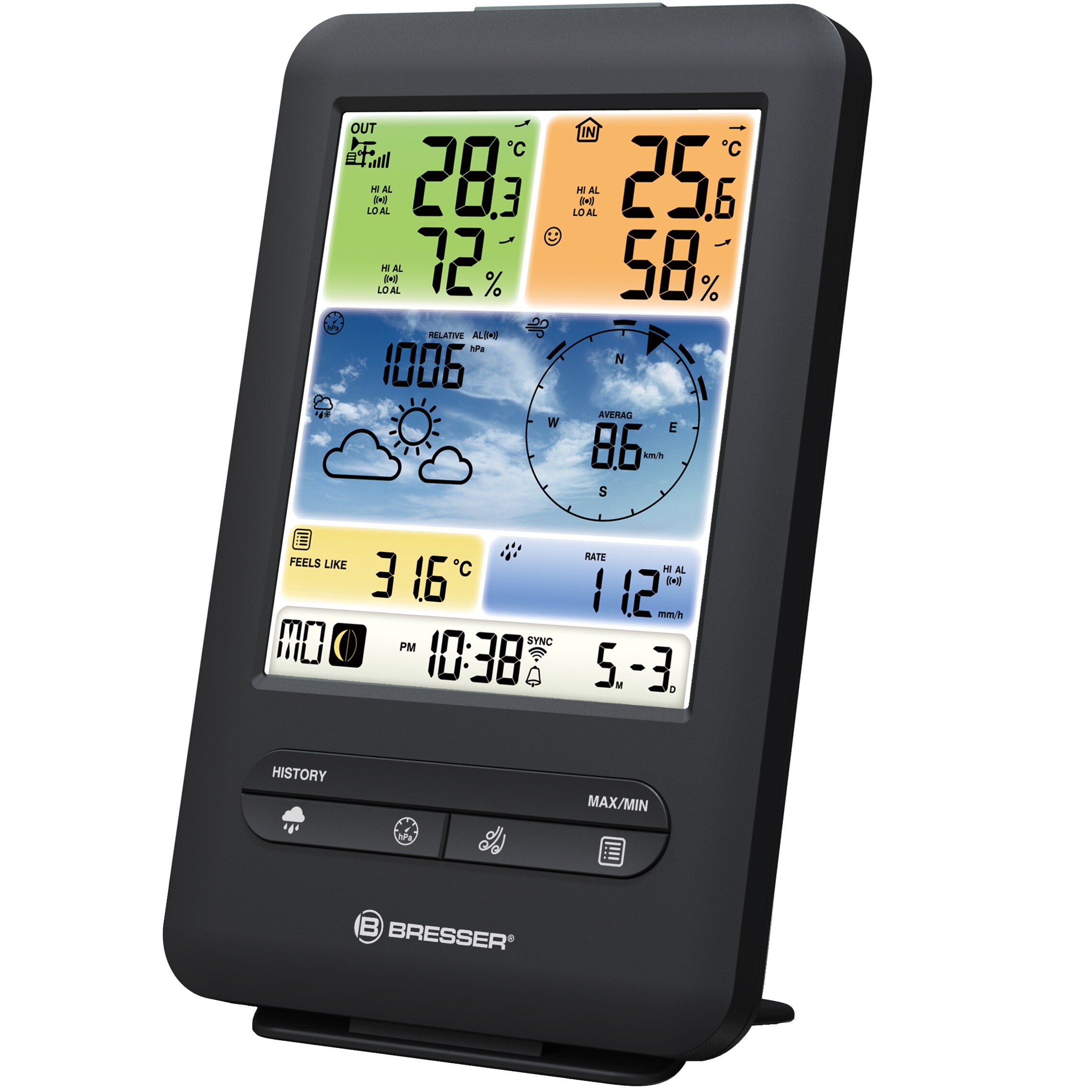 BRESSER WLAN-Farbwetterstation mit 5-in-1-Profi-Sensor V