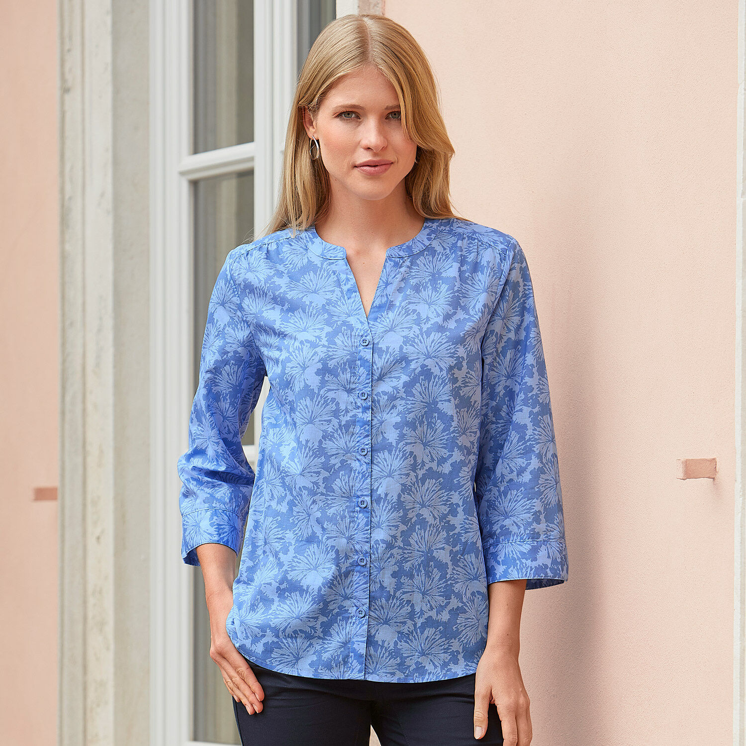 Baumwollbluse mit 3/4 Ärmeln und Allover-Print