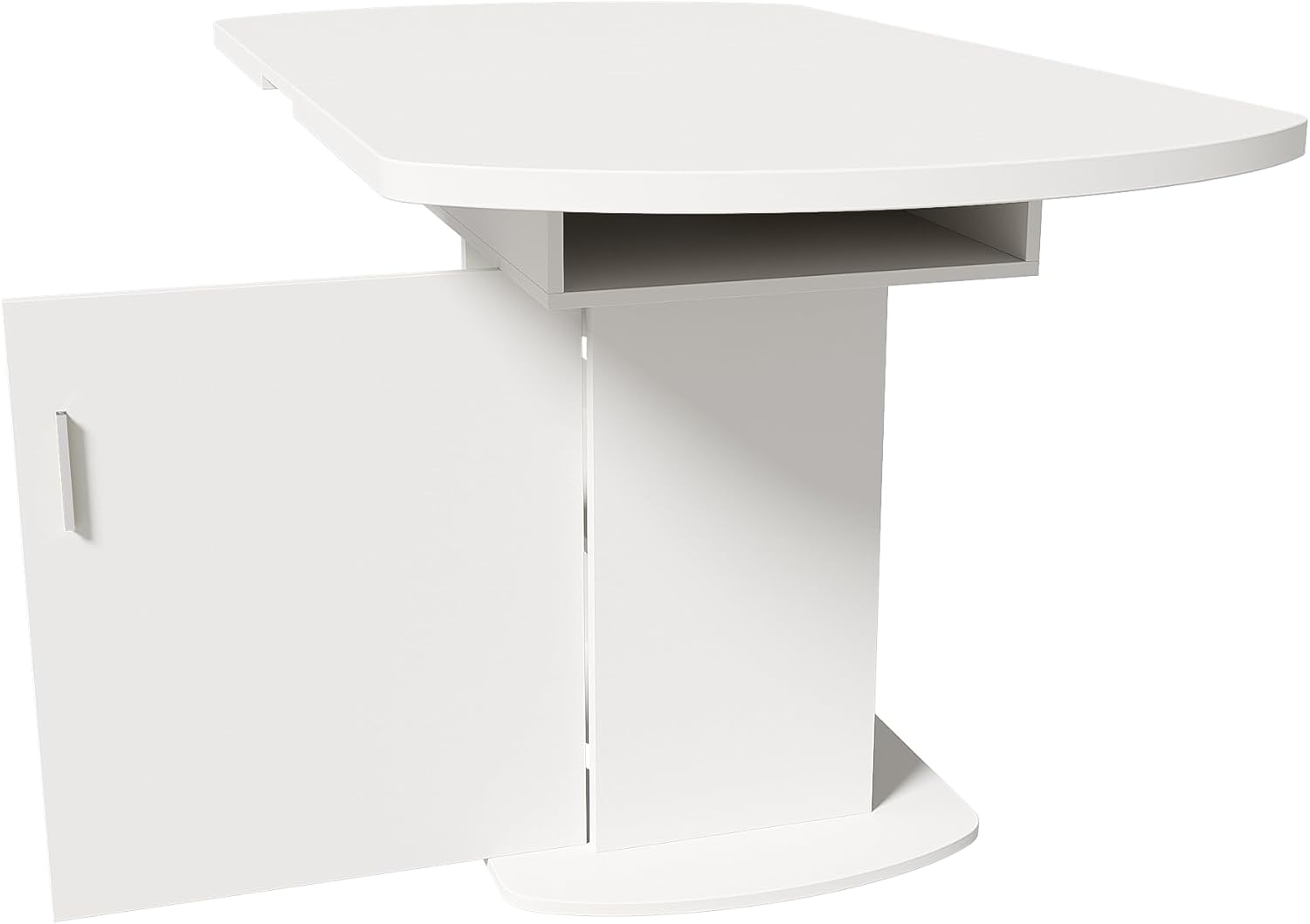 Esstisch Küchentisch Ovaler für 4-6 Personen, Esstisch Ausziehbar 110-130 x 70 cm, Esszimmertisch mit Stauraum Regal und Türen, Modern Tisch mit Tischplatte für Esszimmer Wohnzimmer (Weiß)