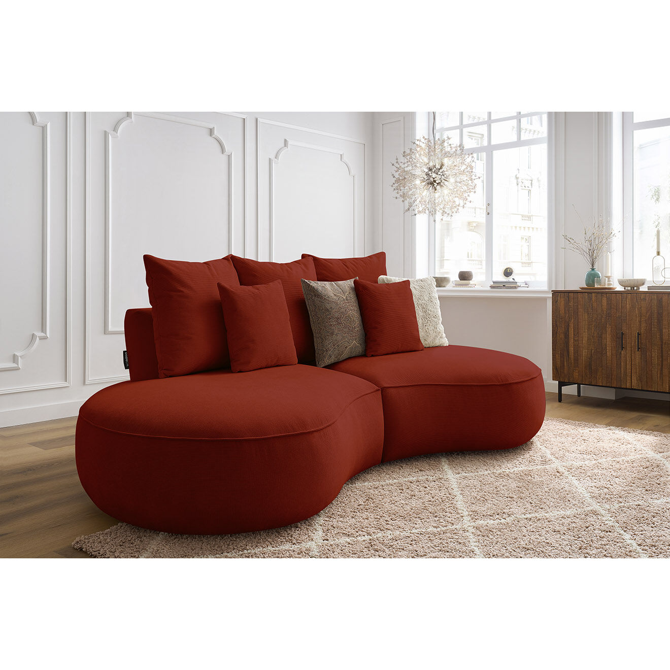 Bobochic Canapé droit fixe 3 places saint-germain tissu texturé rouge - 260x145x92 cm
