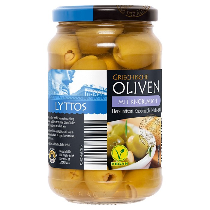 LYTTOS Griechische Oliven gefüllt 200 g, Knoblauch