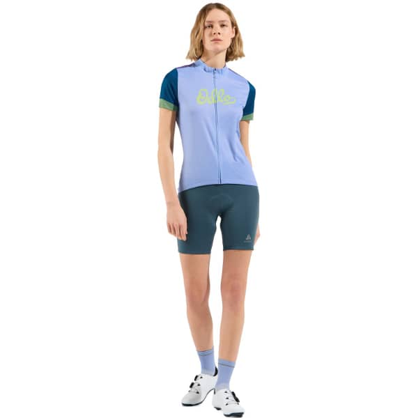 Maillot vélo ODLO ESSENTIAL ODLO PRINT S/U COLLAR S/S FULL ZIP W BLUE HERON