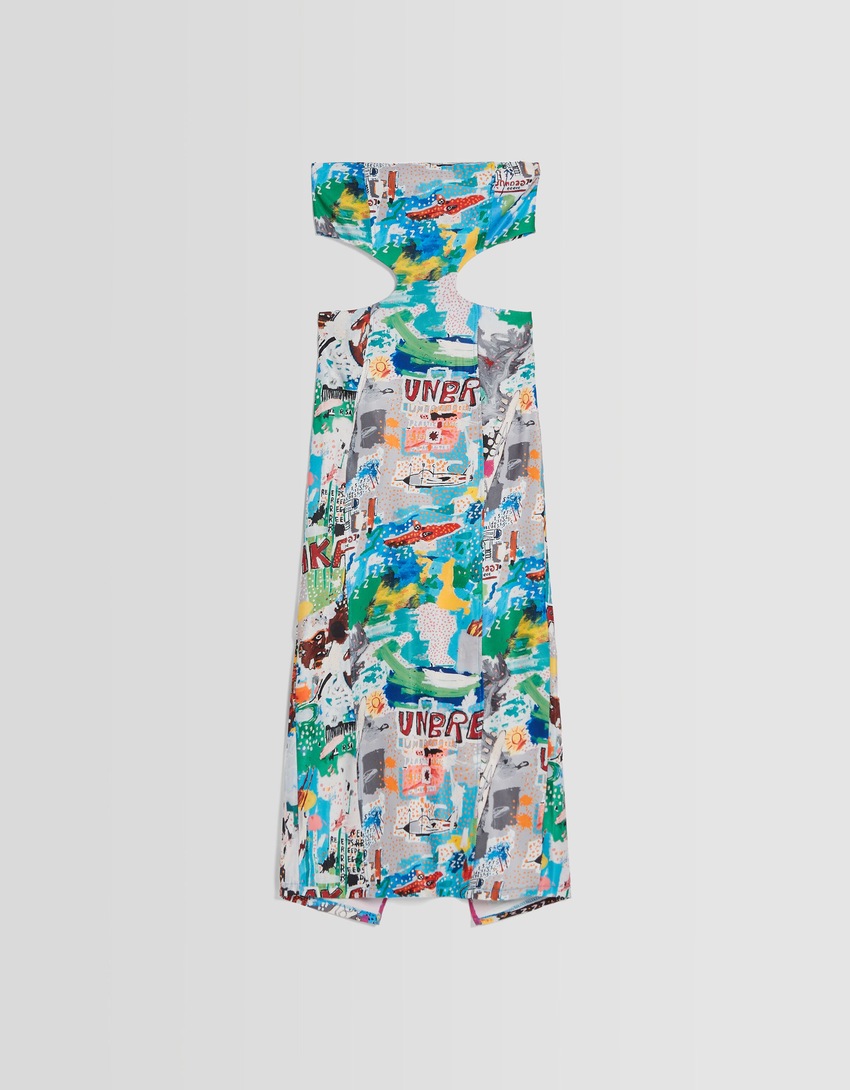 Vestido midi sem alças com estampa Jean-Michel Basquiat