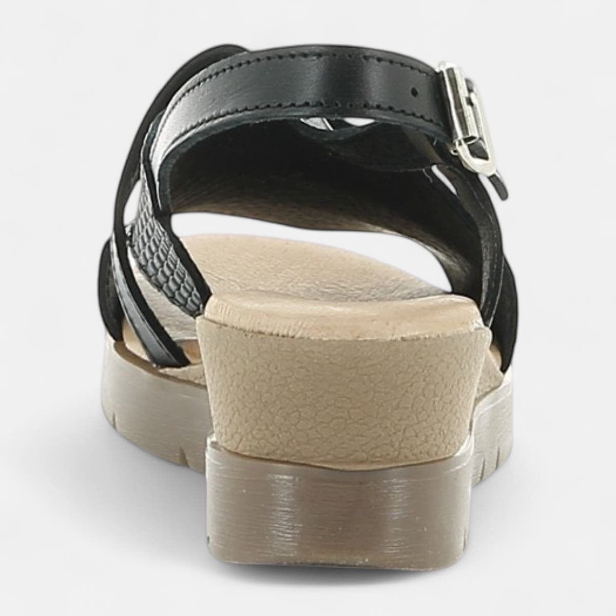 Sandales à talon compensé Femme en cuir noir