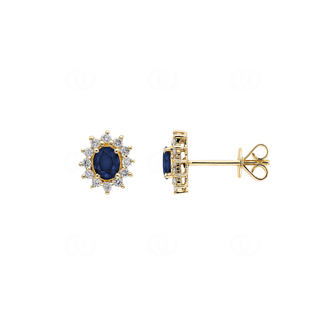Ohrstecker 750/18 K Gelbgold mit Saphir oval & Diamanten 0.23 ct H/si