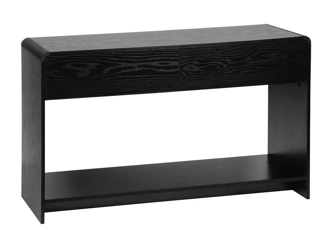 Console 2 tiroirs. 1 étagère. effet bois noir arrondi