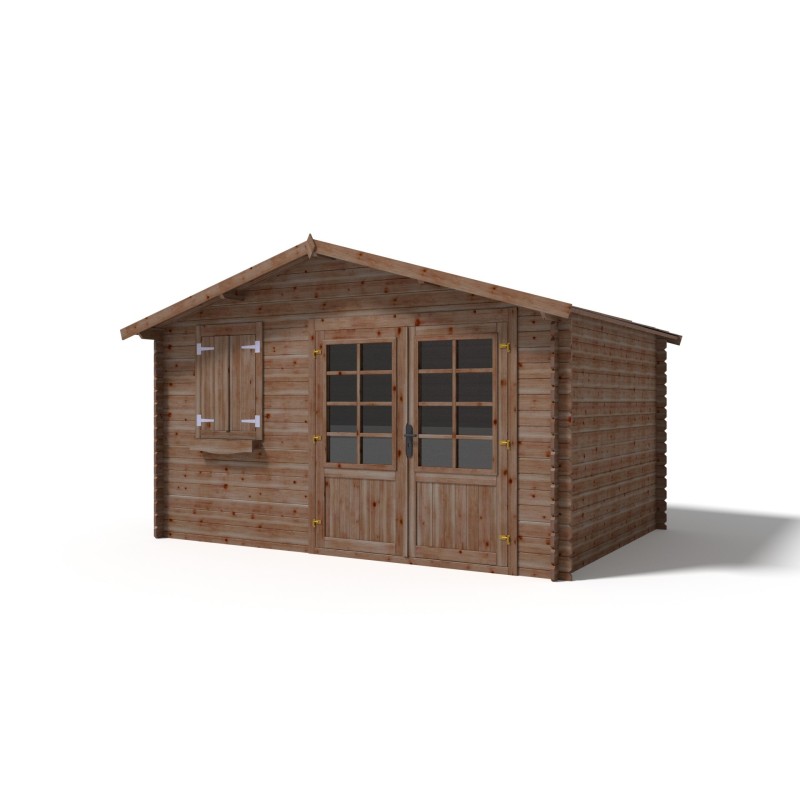 Abri de jardin en bois - 4x3 m - 20 m2 + terrasse avec balustrade et avant-toit en bois - traité