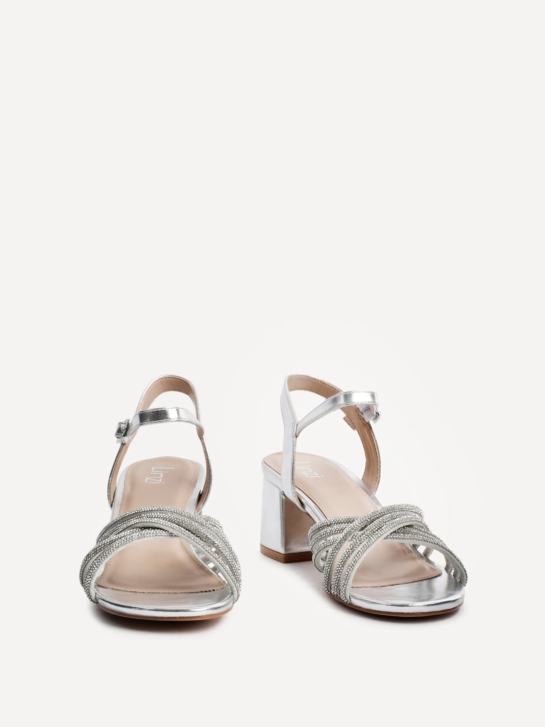 Zilver - Linzi Gracie Diamante Front Strap Low Block Sandals