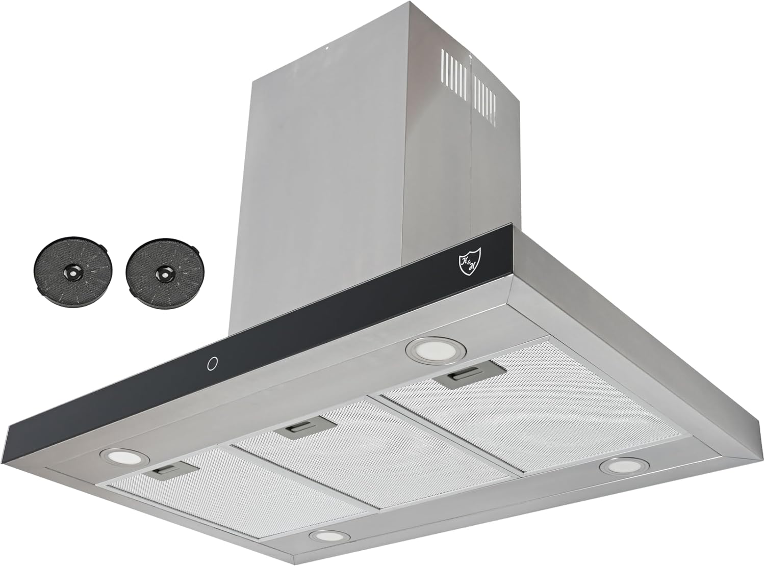 K&H Dunstabzugshaube 90cm Inselhaube [UMLUFT & ABLUFT] - Abzugshaube Metall Fettfilter - Dunstabzug LED Beleuchtung - Cooker Hood 9 Leistungsstufen - ISA-90-600 m³/h - Energieklasse A+ (Edelstahl)