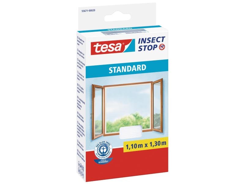 tesa Fliegengitter Insect Stop Standard 1.1x1.3m weiss Insektenschutz für Fenster, 1,1 m x 1,3 m, weiss