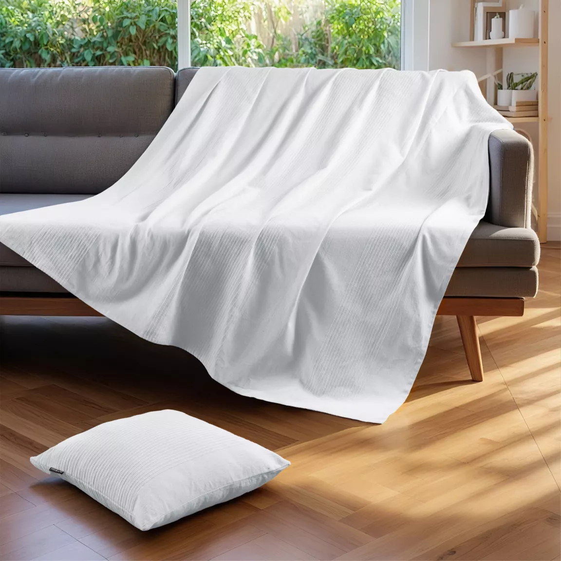 Couvre-lit coton tissé (220 x 250 cm) Léa Blanc